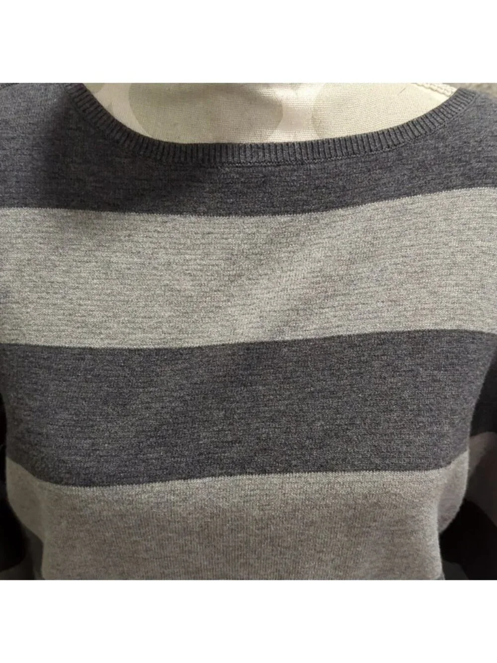 Bleu Gray Women’s Sweater / Size Small / Boat Neck Collar / Grey Striped